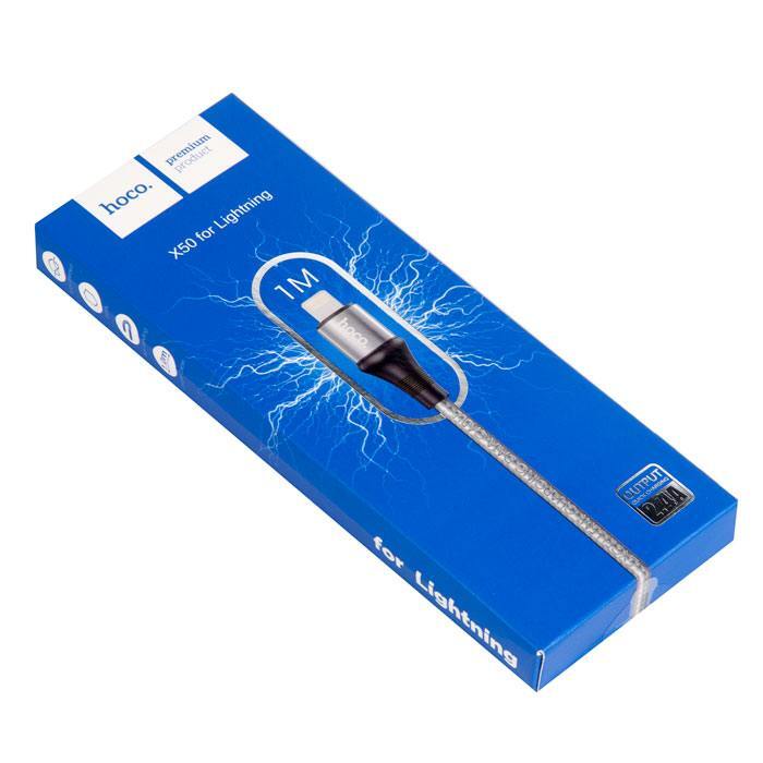 Кабель Hoco x50 Times speed USB- Apple Lightning 1м, Серый