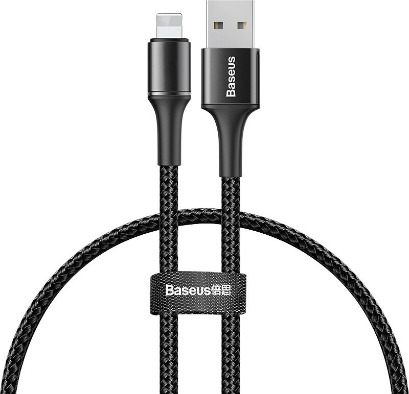 Кабель Baseus halo data cable USB For Apple lightning 2.4A 0.25m, Чёрный