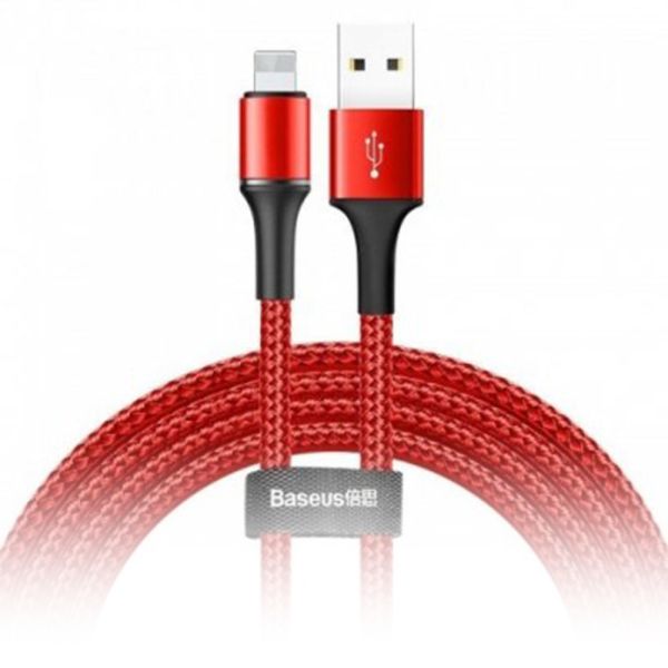 Кабель Baseus halo data cable USB For Apple lightning 2.4A 0.25m, Красный