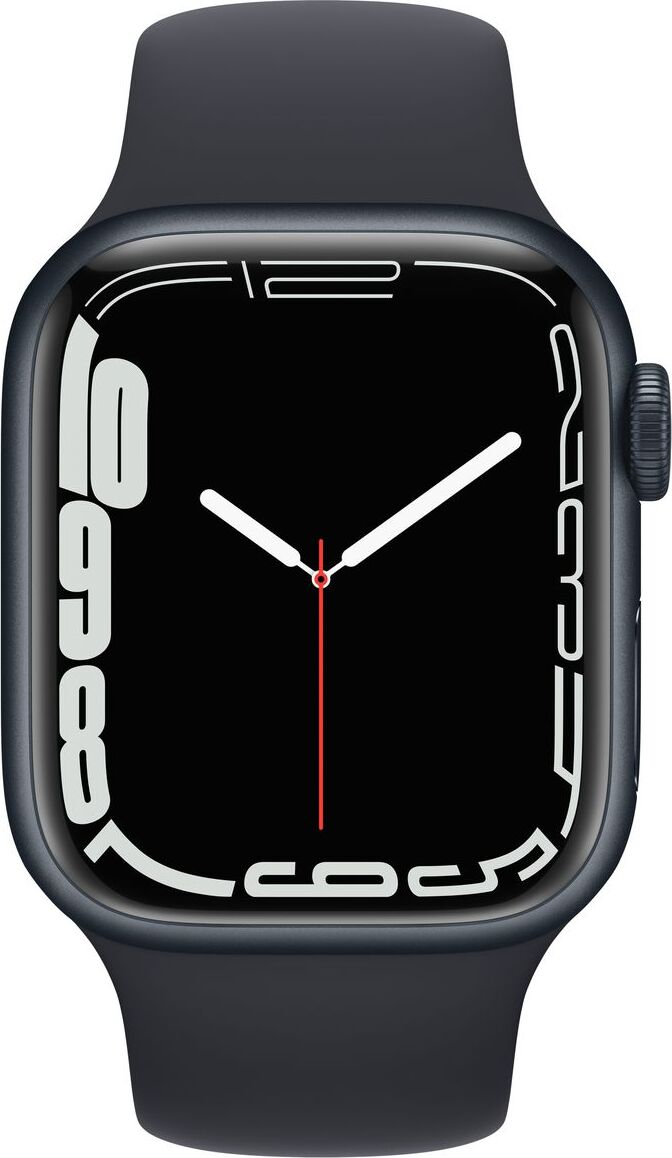 Apple Watch Series 7, 45 мм, корпус из алюминия цвета «тёмная ночь», спортивный ремешок тёмная ночь