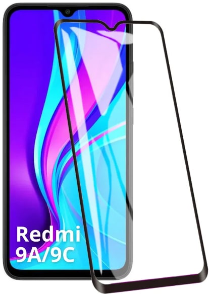 Защитное стекло для Redmi 9a (с черной рамкой)