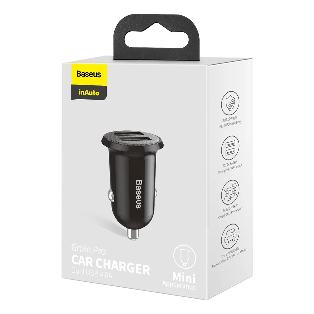 Автомобильное зарядное устройство Baseus car charger Grain Pro Dual USB 4.8A Black (CCALLP-01)