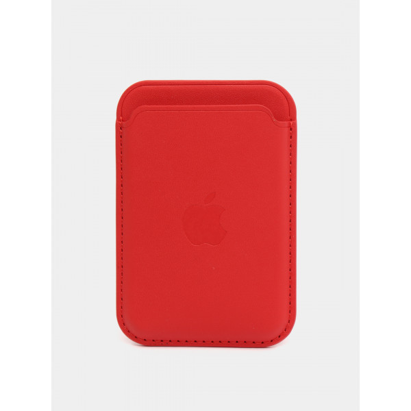 Кожаный чехол-кардхолдер iPhone Leather Wallet MagSafe для Apple iPhone (Красный)