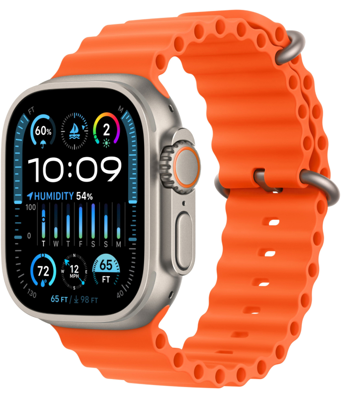 Apple Watch Ultra 2  49 мм, корпус из титана, ремешок Ocean оранжевого цвета