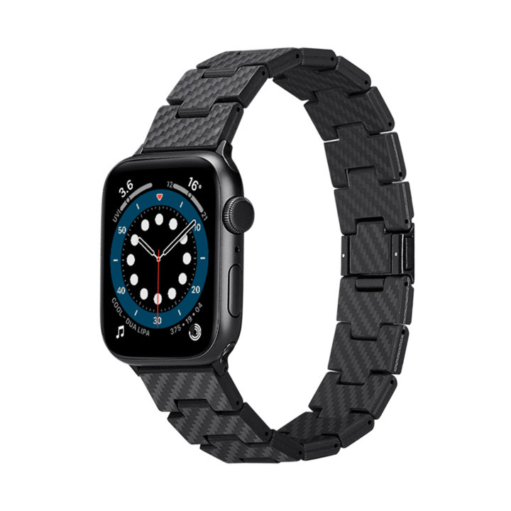 Браслет PITAKA Carbon Fiber Link серия Retro для Apple Watch 38/40/41mm, чёрно/серый (полоска)